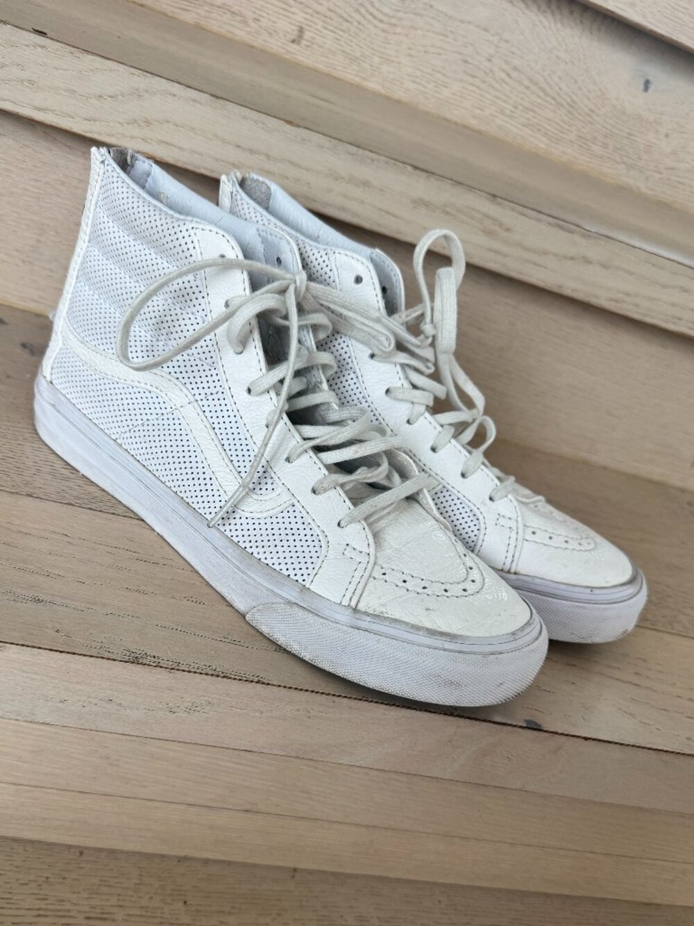 Vans High Top Back Zip Leather Perforated Wing Tip Toe 8